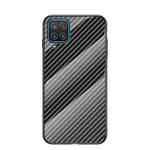 For Samsung Galaxy A12 Gradient Carbon Fiber Texture TPU Border Tempered Glass Case(Black Fiber)