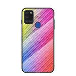 For Samsung Galaxy A21s Gradient Carbon Fiber Texture TPU Border Tempered Glass Case(Colorful Fiber)