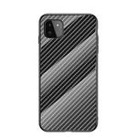 For Samsung Galaxy A22 5G Gradient Carbon Fiber Texture TPU Border Tempered Glass Case(Black Fiber)