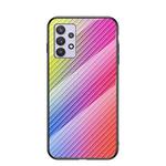For Samsung Galaxy A32 Gradient Carbon Fiber Texture TPU Border Tempered Glass Case(Colorful Fiber)