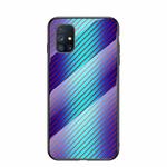 For Samsung Galaxy M31s Gradient Carbon Fiber Texture TPU Border Tempered Glass Case(Blue Fiber)