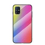 For Samsung Galaxy M31s Gradient Carbon Fiber Texture TPU Border Tempered Glass Case(Colorful Fiber)