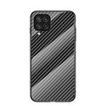 For Samsung Galaxy M32 Gradient Carbon Fiber Texture TPU Border Tempered Glass Case(Black Fiber)
