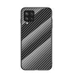 For Samsung Galaxy M42 5G Gradient Carbon Fiber Texture TPU Border Tempered Glass Case(Black Fiber)