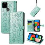 For Google Pixel 5a 5G Lovely Cat and Dog Embossing Pattern Horizontal Flip Leather Case , with Holder & Card Slots & Wallet & Cartoon Clasp & Lanyard(Green)