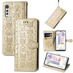 For LG Velvet 2 Pro Lovely Cat and Dog Embossing Pattern Horizontal Flip Leather Case , with Holder & Card Slots & Wallet & Cartoon Clasp & Lanyard(Gold)