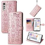 For LG Velvet 2 Pro Lovely Cat and Dog Embossing Pattern Horizontal Flip Leather Case , with Holder & Card Slots & Wallet & Cartoon Clasp & Lanyard(Rose Gold)