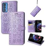 For Motorola Edge 20 Pro Lovely Cat and Dog Embossing Pattern Horizontal Flip Leather Case , with Holder & Card Slots & Wallet & Cartoon Clasp & Lanyard(Purple)