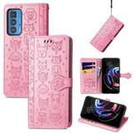 For Motorola Edge 20 Pro Lovely Cat and Dog Embossing Pattern Horizontal Flip Leather Case , with Holder & Card Slots & Wallet & Cartoon Clasp & Lanyard(Pink)