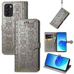 For OPPO Reno6 Z Lovely Cat and Dog Embossing Pattern Horizontal Flip Leather Case , with Holder & Card Slots & Wallet & Cartoon Clasp & Lanyard(Grey)