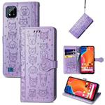 For OPPO Realme C20 Lovely Cat and Dog Embossing Pattern Horizontal Flip Leather Case , with Holder & Card Slots & Wallet & Cartoon Clasp & Lanyard(Purple)