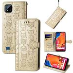 For OPPO Realme C20 Lovely Cat and Dog Embossing Pattern Horizontal Flip Leather Case , with Holder & Card Slots & Wallet & Cartoon Clasp & Lanyard(Gold)