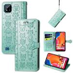 For OPPO Realme C20 Lovely Cat and Dog Embossing Pattern Horizontal Flip Leather Case , with Holder & Card Slots & Wallet & Cartoon Clasp & Lanyard(Green)