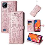 For OPPO Realme C20 Lovely Cat and Dog Embossing Pattern Horizontal Flip Leather Case , with Holder & Card Slots & Wallet & Cartoon Clasp & Lanyard(Rose Gold)