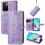For Xiaomi Redmi 10 Lovely Cat and Dog Embossing Pattern Horizontal Flip Leather Case , with Holder & Card Slots & Wallet & Cartoon Clasp & Lanyard(Purple)