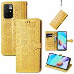 For Xiaomi Redmi 10 Lovely Cat and Dog Embossing Pattern Horizontal Flip Leather Case , with Holder & Card Slots & Wallet & Cartoon Clasp & Lanyard(Yellow)