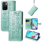 For Xiaomi Redmi 10 Lovely Cat and Dog Embossing Pattern Horizontal Flip Leather Case , with Holder & Card Slots & Wallet & Cartoon Clasp & Lanyard(Green)