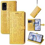 For Oukitel C21 Lovely Cat and Dog Embossing Pattern Horizontal Flip Leather Case , with Holder & Card Slots & Wallet & Cartoon Clasp & Lanyard(Yellow)