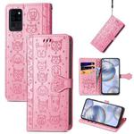 For Oukitel C21 Lovely Cat and Dog Embossing Pattern Horizontal Flip Leather Case , with Holder & Card Slots & Wallet & Cartoon Clasp & Lanyard(Pink)