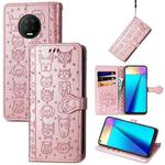 For Infinix Note 7 Lovely Cat and Dog Embossing Pattern Horizontal Flip Leather Case , with Holder & Card Slots & Wallet & Cartoon Clasp & Lanyard(Rose Gold)