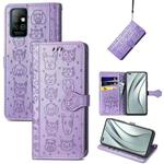 For Infinix Note 8 Lovely Cat and Dog Embossing Pattern Horizontal Flip Leather Case , with Holder & Card Slots & Wallet & Cartoon Clasp & Lanyard(Purple)