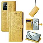 For Infinix Note 8 Lovely Cat and Dog Embossing Pattern Horizontal Flip Leather Case , with Holder & Card Slots & Wallet & Cartoon Clasp & Lanyard(Yellow)