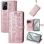 For Infinix Note 8 Lovely Cat and Dog Embossing Pattern Horizontal Flip Leather Case , with Holder & Card Slots & Wallet & Cartoon Clasp & Lanyard(Rose Gold)