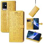 For Infinix Note 10 Lovely Cat and Dog Embossing Pattern Horizontal Flip Leather Case , with Holder & Card Slots & Wallet & Cartoon Clasp & Lanyard(Yellow)