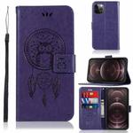 For iPhone 13 Pro Max Wind Chime Owl Embossing Pattern Horizontal Flip Leather Case with Holder & Card Slots & Wallet (Purple)