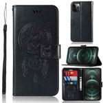 For iPhone 13 Pro Wind Chime Owl Embossing Pattern Horizontal Flip Leather Case with Holder & Card Slots & Wallet (Black)