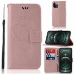 For iPhone 13 Pro Wind Chime Owl Embossing Pattern Horizontal Flip Leather Case with Holder & Card Slots & Wallet (Rose Gold)