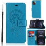 For iPhone 13 Wind Chime Owl Embossing Pattern Horizontal Flip Leather Case with Holder & Card Slots & Wallet(Blue)