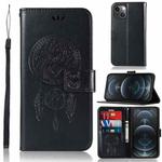For iPhone 13 mini Wind Chime Owl Embossing Pattern Horizontal Flip Leather Case with Holder & Card Slots & Wallet (Black)