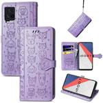 For Vivo iQOO 7 Lovely Cat and Dog Embossing Pattern Horizontal Flip Leather Case , with Holder & Card Slots & Wallet & Cartoon Clasp & Lanyard(Purple)