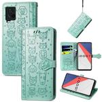 For Vivo iQOO 7 Lovely Cat and Dog Embossing Pattern Horizontal Flip Leather Case , with Holder & Card Slots & Wallet & Cartoon Clasp & Lanyard(Green)