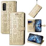 For Vivo iQOO Neo3 Lovely Cat and Dog Embossing Pattern Horizontal Flip Leather Case , with Holder & Card Slots & Wallet & Cartoon Clasp & Lanyard(Gold)