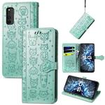 For Vivo iQOO Neo3 Lovely Cat and Dog Embossing Pattern Horizontal Flip Leather Case , with Holder & Card Slots & Wallet & Cartoon Clasp & Lanyard(Green)