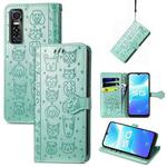 For Vivo S7e 5G Lovely Cat and Dog Embossing Pattern Horizontal Flip Leather Case , with Holder & Card Slots & Wallet & Cartoon Clasp & Lanyard(Green)