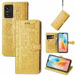 For Vivo S10 Pro Lovely Cat and Dog Embossing Pattern Horizontal Flip Leather Case , with Holder & Card Slots & Wallet & Cartoon Clasp & Lanyard(Yellow)