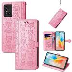 For Vivo S10 Pro Lovely Cat and Dog Embossing Pattern Horizontal Flip Leather Case , with Holder & Card Slots & Wallet & Cartoon Clasp & Lanyard(Pink)