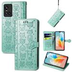 For Vivo S10 Lovely Cat and Dog Embossing Pattern Horizontal Flip Leather Case , with Holder & Card Slots & Wallet & Cartoon Clasp & Lanyard(Green)
