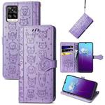 For V20 2021 Lovely Cat and Dog Embossing Pattern Horizontal Flip Leather Case , with Holder & Card Slots & Wallet & Cartoon Clasp & Lanyard(Purple)