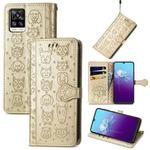 For V20 2021 Lovely Cat and Dog Embossing Pattern Horizontal Flip Leather Case , with Holder & Card Slots & Wallet & Cartoon Clasp & Lanyard(Gold)