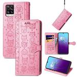 For V20 2021 Lovely Cat and Dog Embossing Pattern Horizontal Flip Leather Case , with Holder & Card Slots & Wallet & Cartoon Clasp & Lanyard(Pink)