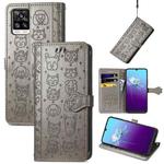 For V20 2021 Lovely Cat and Dog Embossing Pattern Horizontal Flip Leather Case , with Holder & Card Slots & Wallet & Cartoon Clasp & Lanyard(Grey)