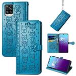 For V20 2021 Lovely Cat and Dog Embossing Pattern Horizontal Flip Leather Case , with Holder & Card Slots & Wallet & Cartoon Clasp & Lanyard(Blue)