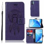 For OnePlus Nord N200 5G Wind Chime Owl Embossing Pattern Horizontal Flip Leather Case with Holder & Card Slots & Wallet(Purple)
