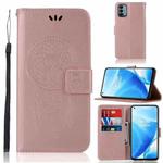 For OnePlus Nord N200 5G Wind Chime Owl Embossing Pattern Horizontal Flip Leather Case with Holder & Card Slots & Wallet(Rose Gold)