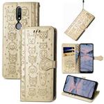 For Nokia 2.4 Lovely Cat and Dog Embossing Pattern Horizontal Flip Leather Case , with Holder & Card Slots & Wallet & Cartoon Clasp & Lanyard(Gold)