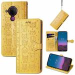 For Nokia 5.4 Lovely Cat and Dog Embossing Pattern Horizontal Flip Leather Case , with Holder & Card Slots & Wallet & Cartoon Clasp & Lanyard(Yellow)